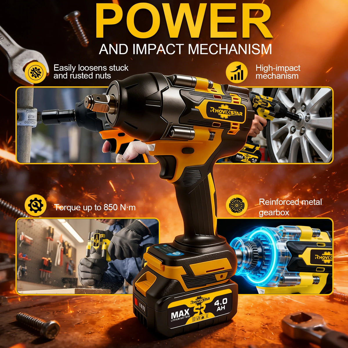 RhovixStar Brushless Cordless Impact Wrench With Variable Speed