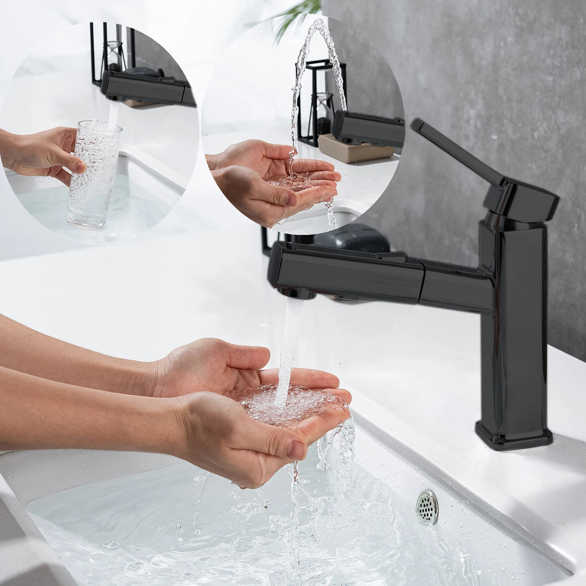 DQOK bathroom basin faucets basin mixer sink faucet Pull Out bathroom water mixer Chrome brass Modern Washbasin faucets Black