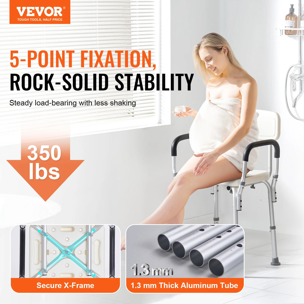 SucceBuy Shower Chair with Back Adjustable Height for Bathtub Non-slip Bathroom Bench Seat for Elderly Disabled 350 LBS Capacity