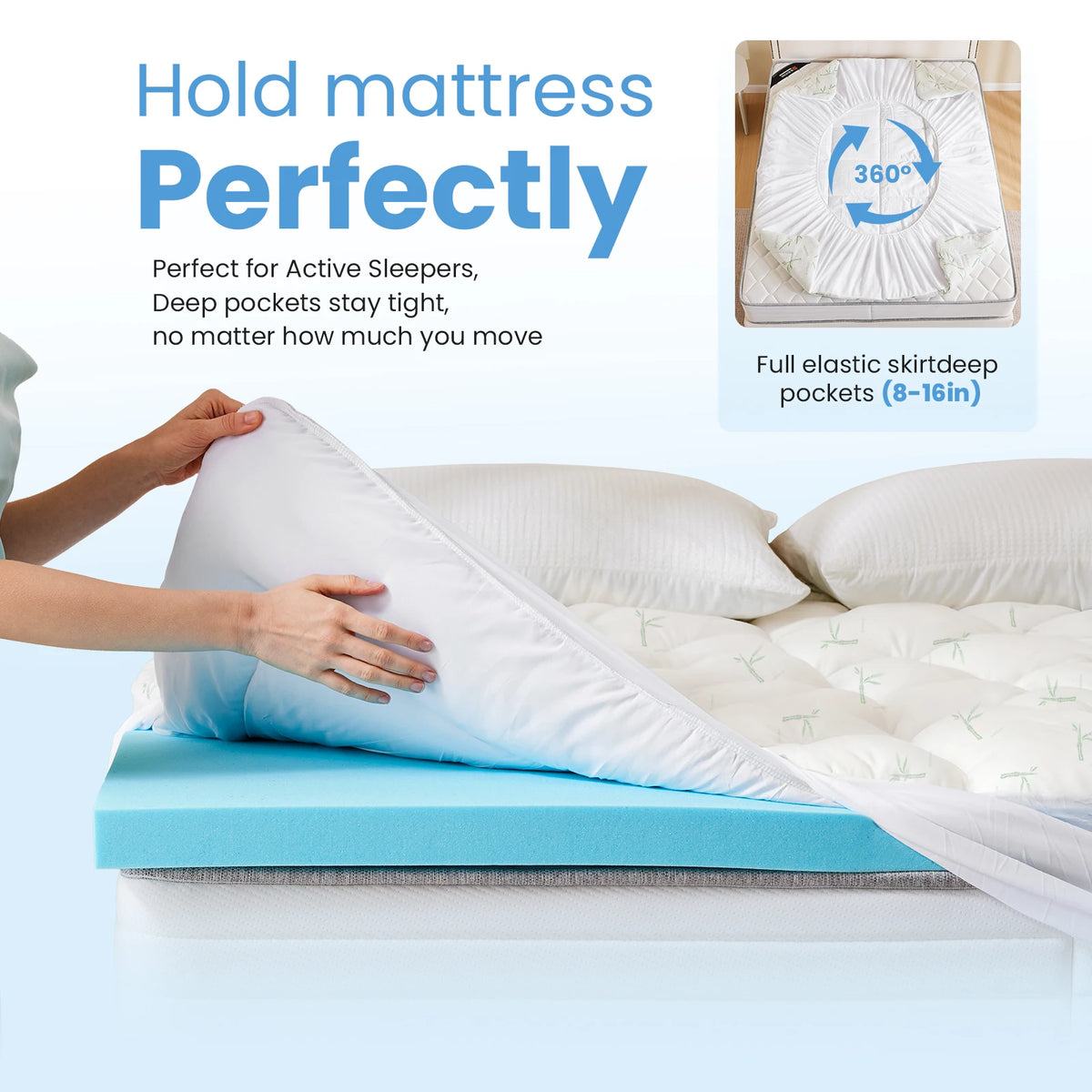 JHK Dual Layer Gel Memory Foam Mattress Topper Full Size Cooling Mattress Soft and Breathable Bed Topper Pad Cover For Bedroom