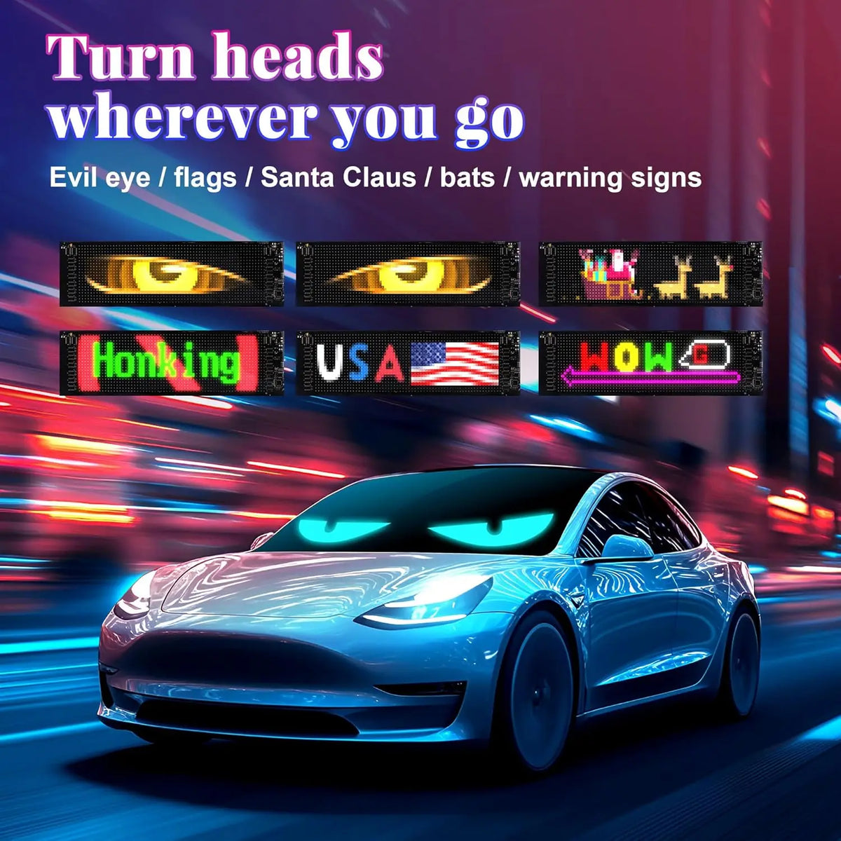 Programmable Windshield LED Display With Dynamic Devil Eyes For Vehicles