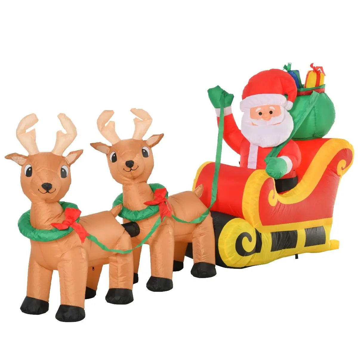 8ft Long Christmas Inflatable Santa Claus with Sleigh and Reindeer, Outdoor Blow-Up Yard Decoration with LED Lights Display