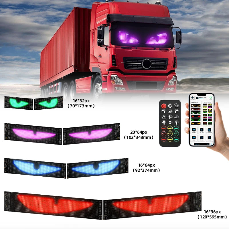 Programmable Windshield LED Display With Dynamic Devil Eyes For Vehicles