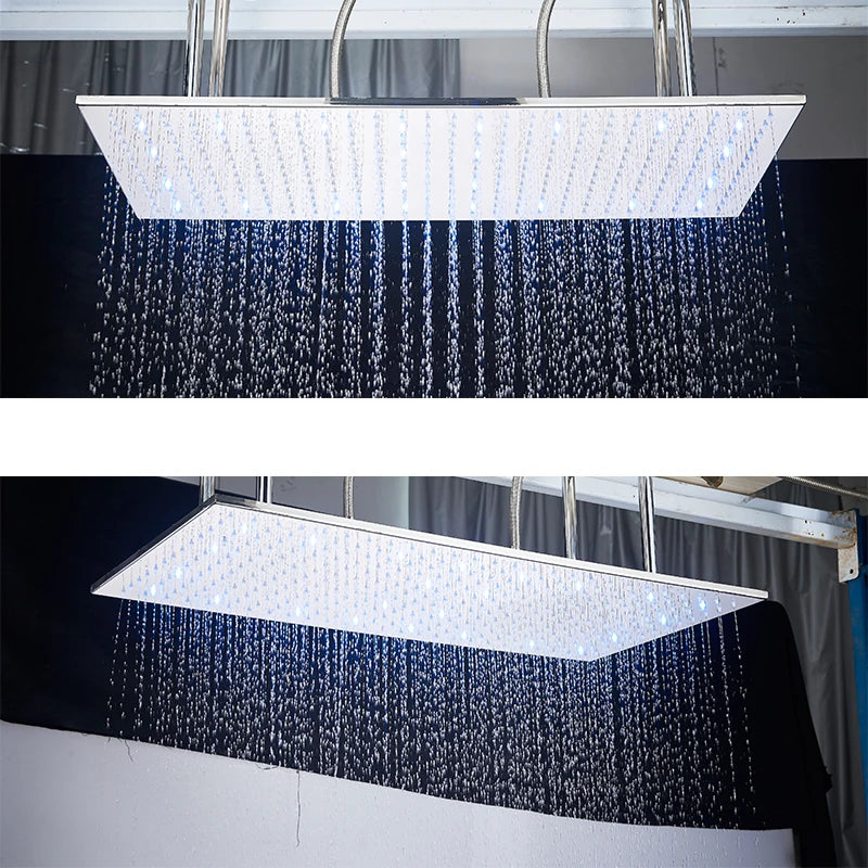 Nickel/Chrome/Black LED 40cm/80cm rectangular brass shower nozzle faucet bathroom accessories top of head shower nozzle