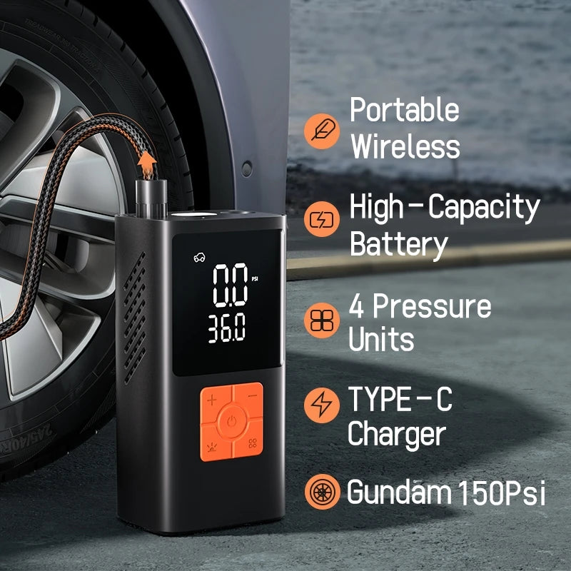 Portable Air Compressor Tire Inflator With Power Bank LED Light