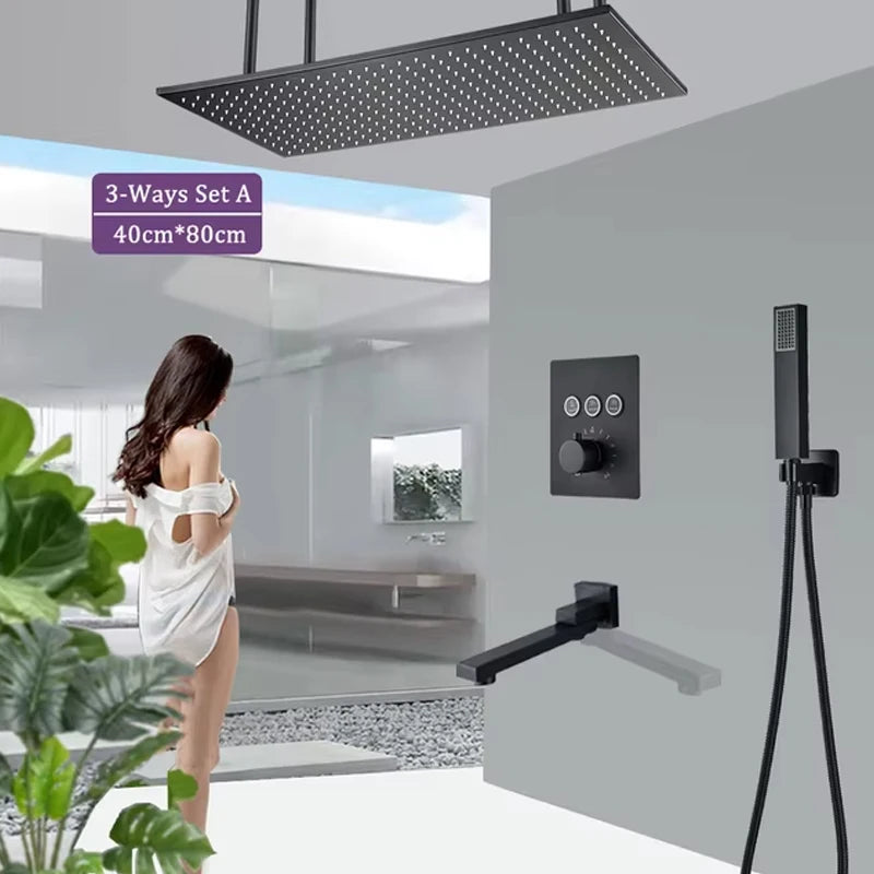 Nickel/Chrome/Black LED 40cm/80cm rectangular brass shower nozzle faucet bathroom accessories top of head shower nozzle