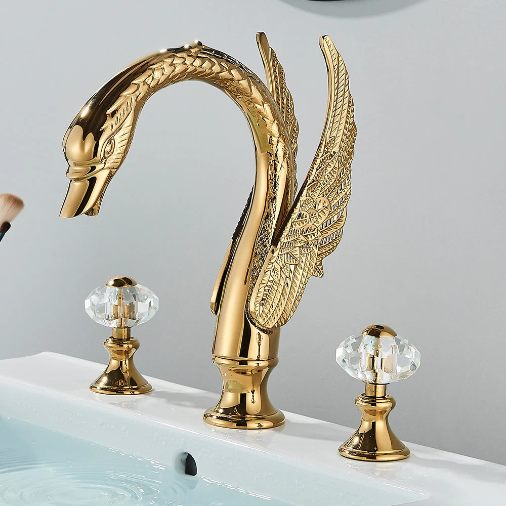 Rozin Swan Shape Dual Handle Widespread Bathroom Basin Mixer Tap