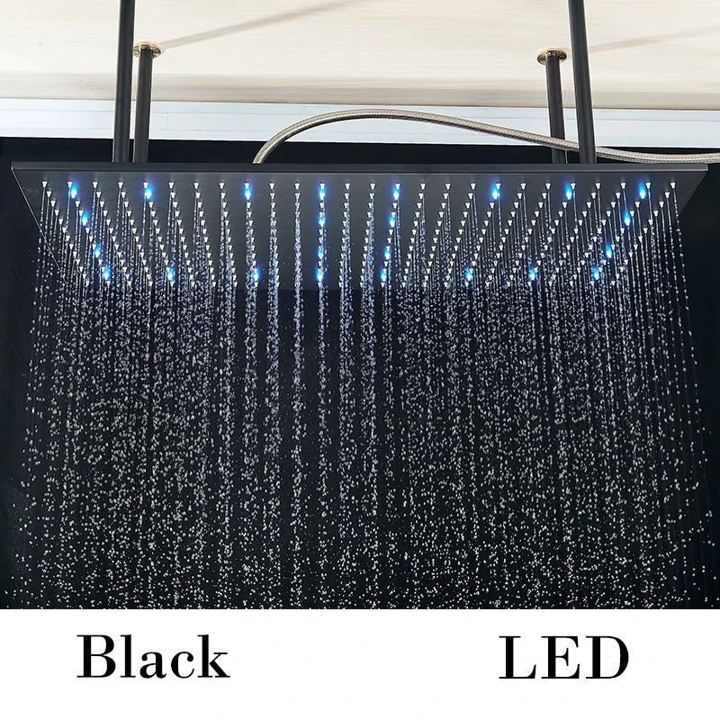 Nickel/Chrome/Black LED 40cm/80cm rectangular brass shower nozzle faucet bathroom accessories top of head shower nozzle