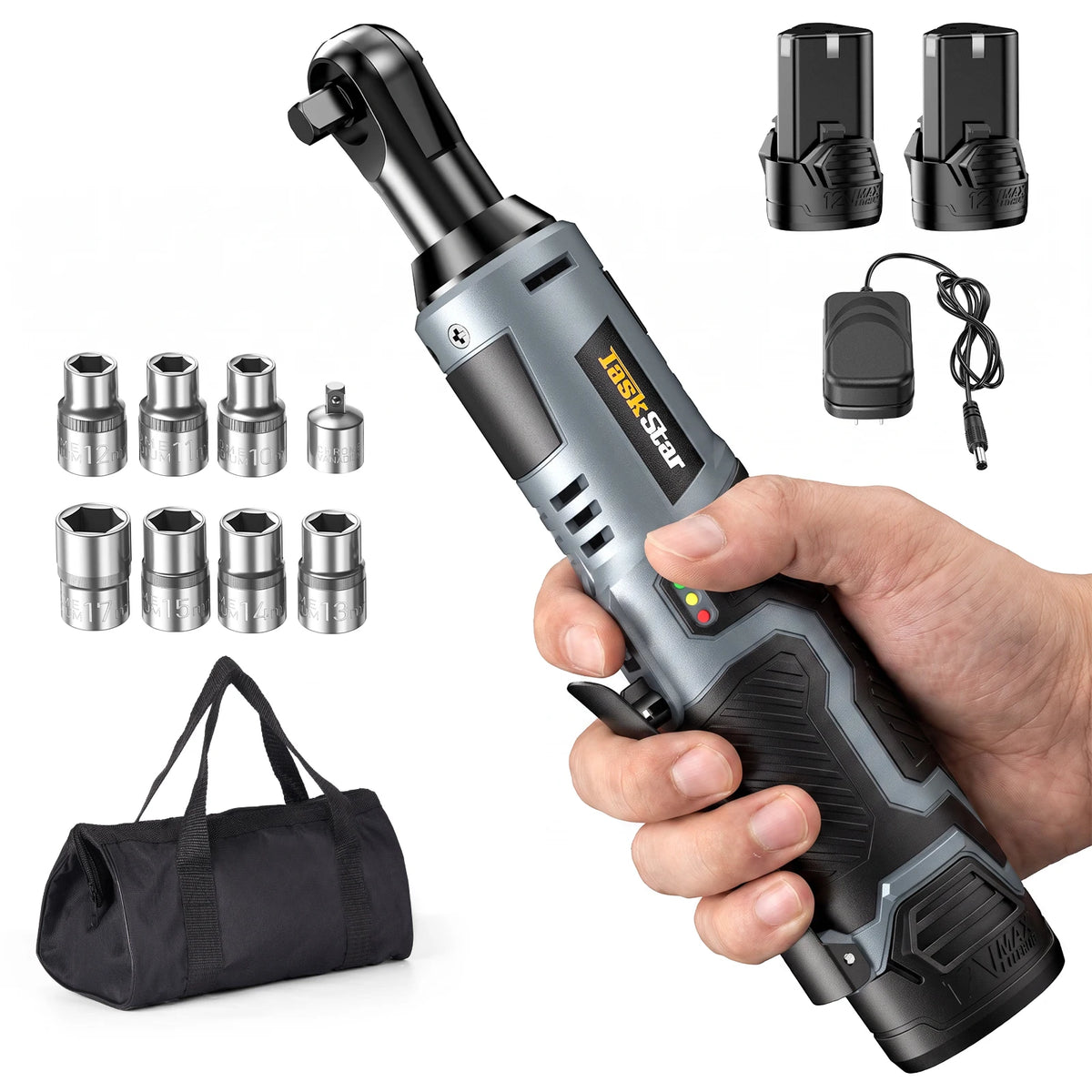 Taskstar Cordless Electric Ratchet Wrench Kit With Batteries And Sockets