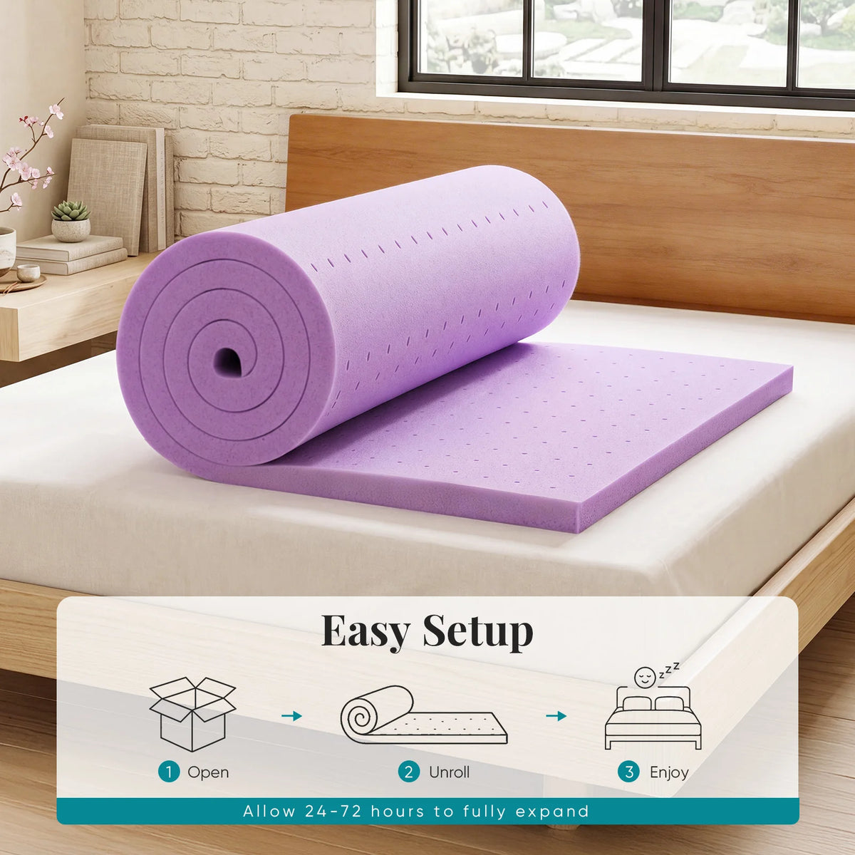 JHK 4 Inch Cooling Memory Foam Mattress Topper CertiPUR-US Certified Purple Gel Ventilated Soft Pressure Relief Mattress Pad Breathable Bed Topper for Bedroom and Sleeper Sofa