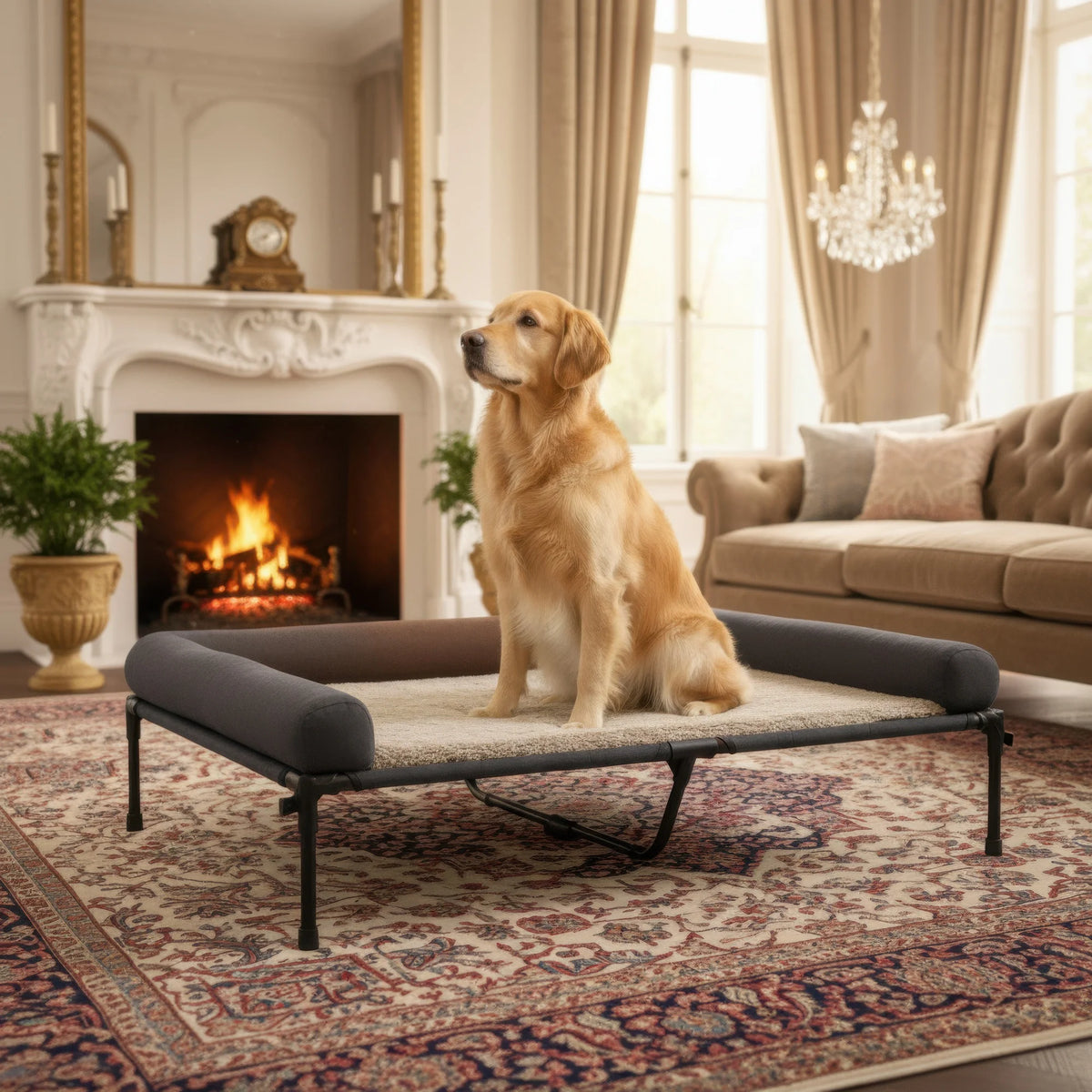 Cooling Elevated Dog Bed for Large Dogs, Indoor & Outdoor Raised Dog Warm Bed with Breathable Mesh ,Pet Hammock Winter