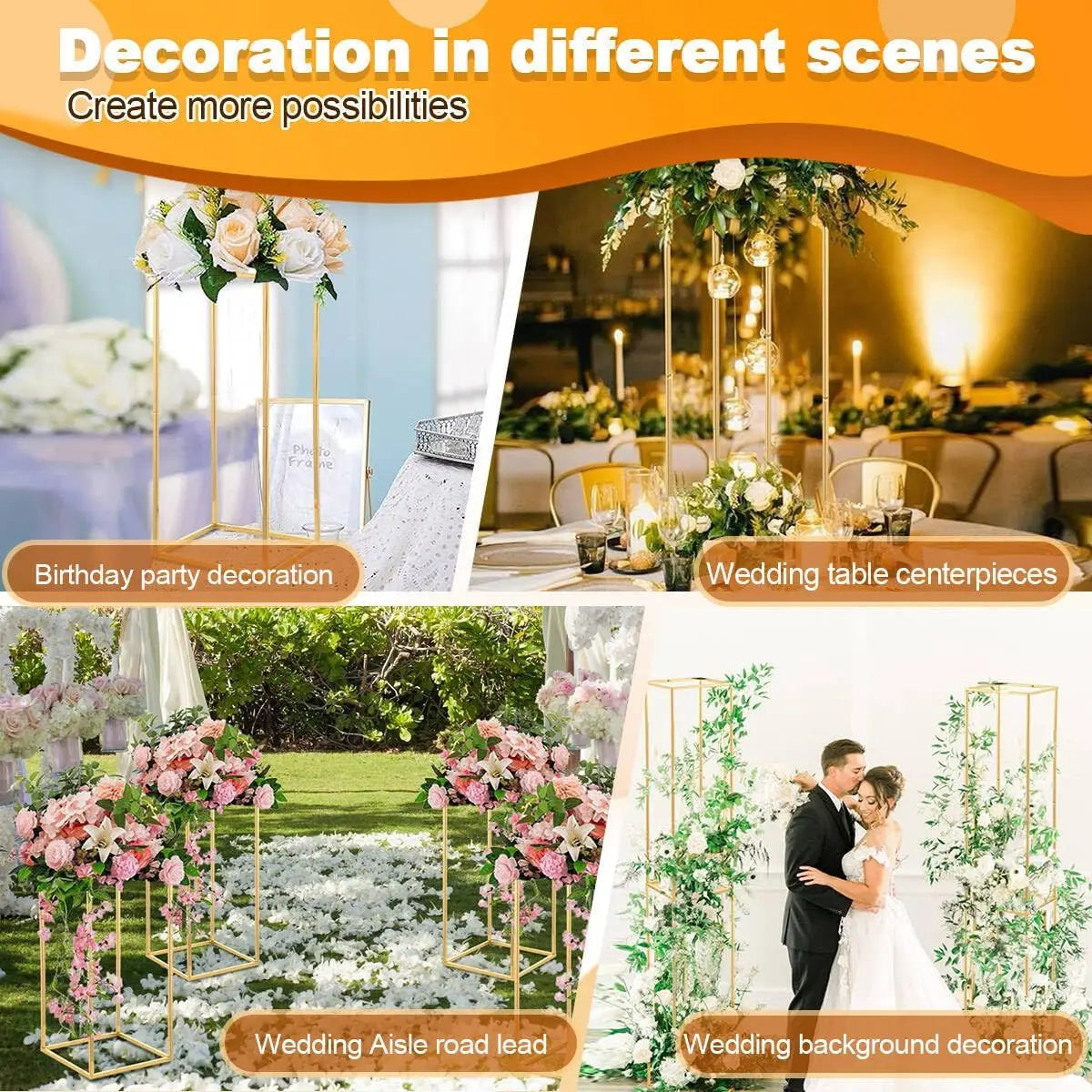 10pcs Gold Wedding Table Centerpiece Metal Flower Vase for Birthday Party Event Home Decor(40cm)