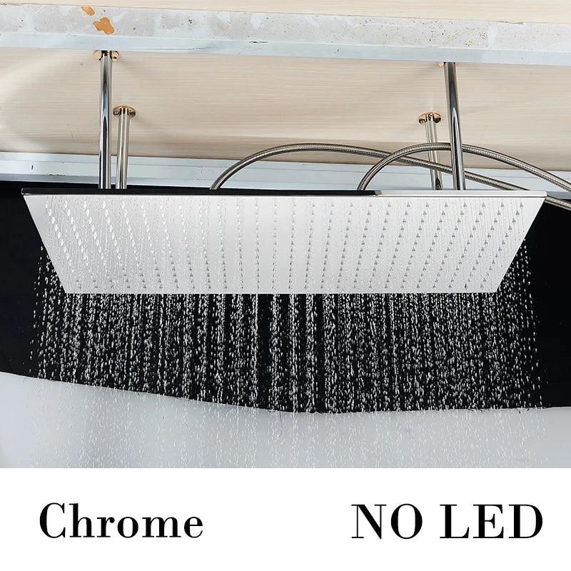 Nickel/Chrome/Black LED 40cm/80cm rectangular brass shower nozzle faucet bathroom accessories top of head shower nozzle