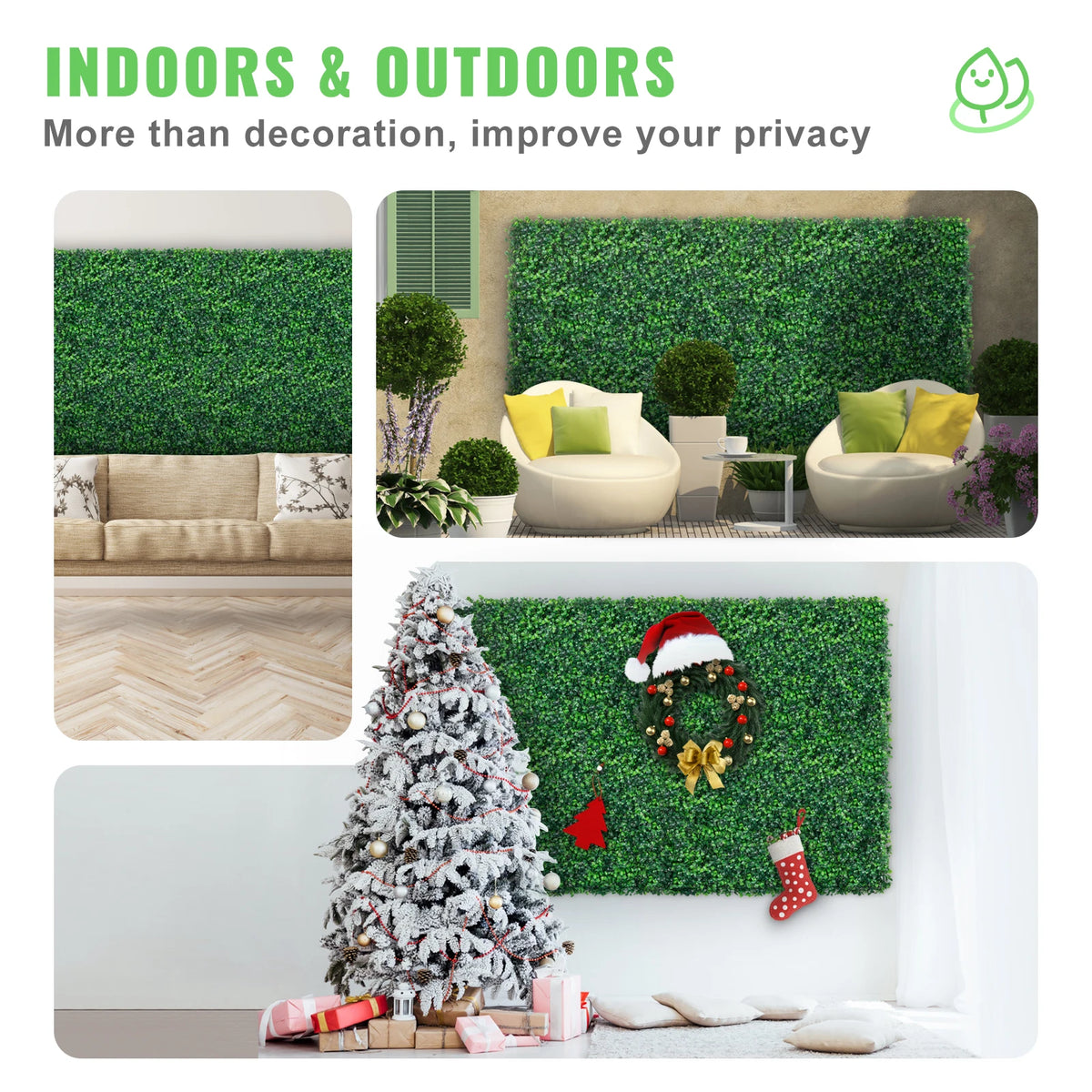 SucceBuy Artificial Boxwood Panel 24pcs 20x20/24x16 in Boxwood Hedge Wall Panels Artificial Grass Backdrop Wall Green Grass