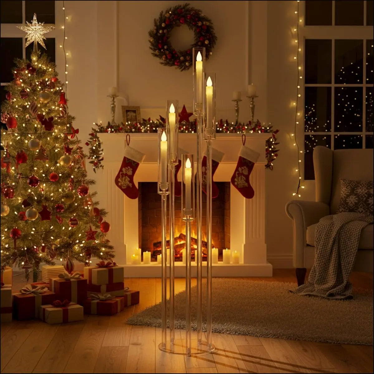 2pcs 5 Arm Floor Candelabra Acrylic Floor Candle Holder for Wedding Centerpiece Birthday Party Home Decor Fit 0.8 LED Candles