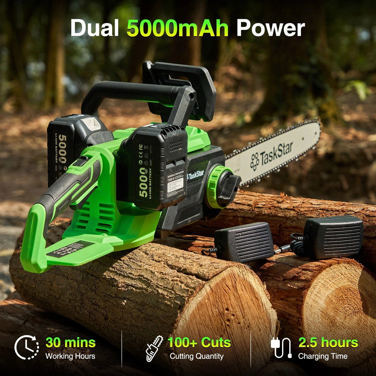 TaskStar 40V Brushless Cordless Chainsaw for Wood Cutting