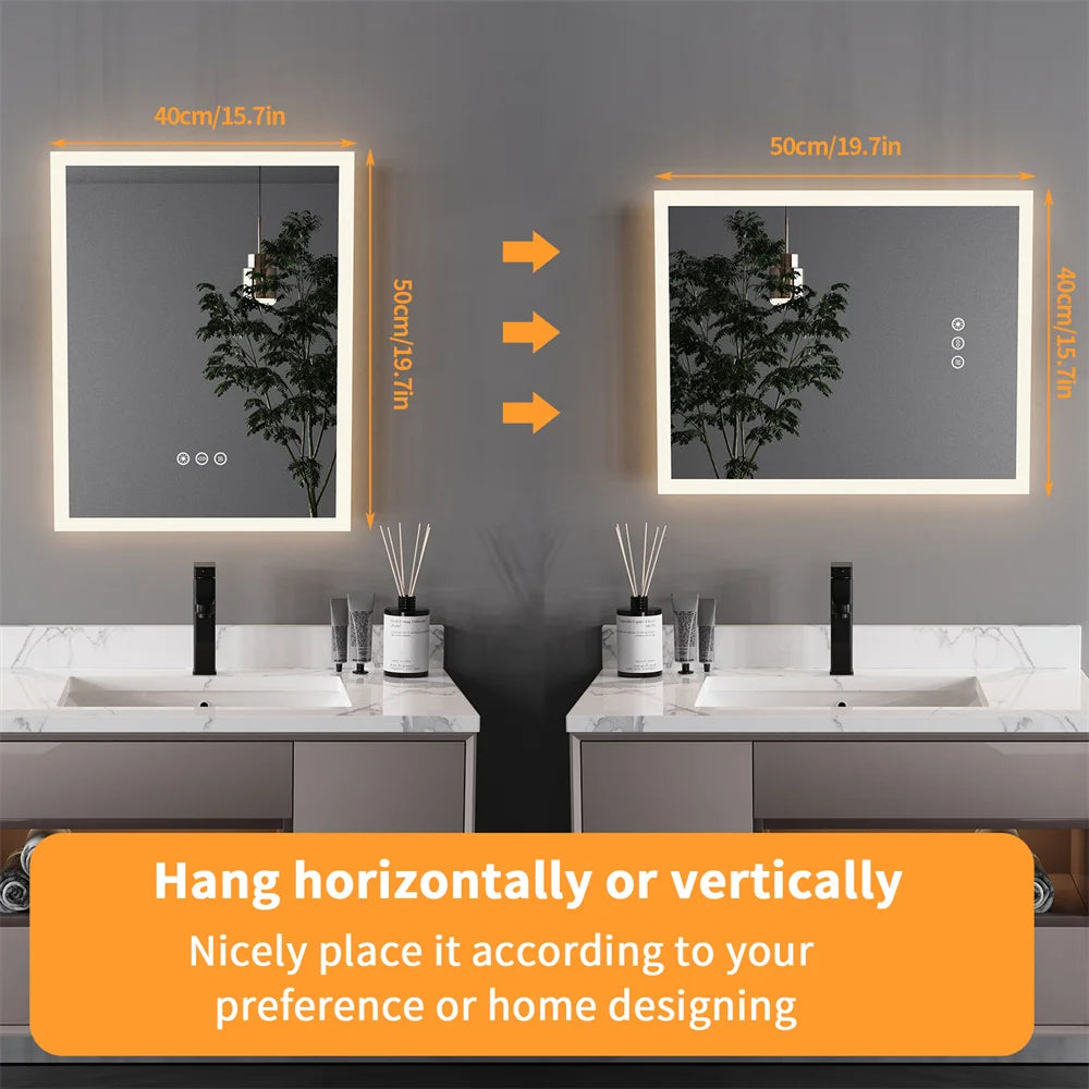 LUVODI Wall Mounted LED Bathroom Mirror Smart Touch Vanity Makeup Mirror with 3 Color Dimmable Feature And Defog Function