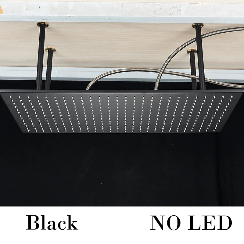 Nickel/Chrome/Black LED 40cm/80cm rectangular brass shower nozzle faucet bathroom accessories top of head shower nozzle