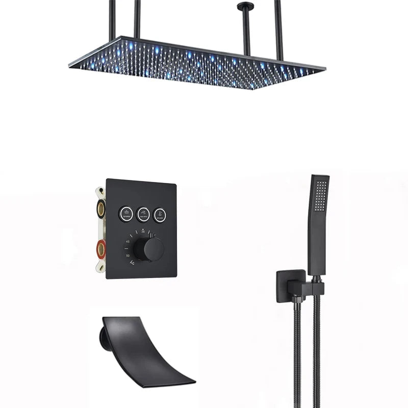 Nickel/Chrome/Black LED 40cm/80cm rectangular brass shower nozzle faucet bathroom accessories top of head shower nozzle