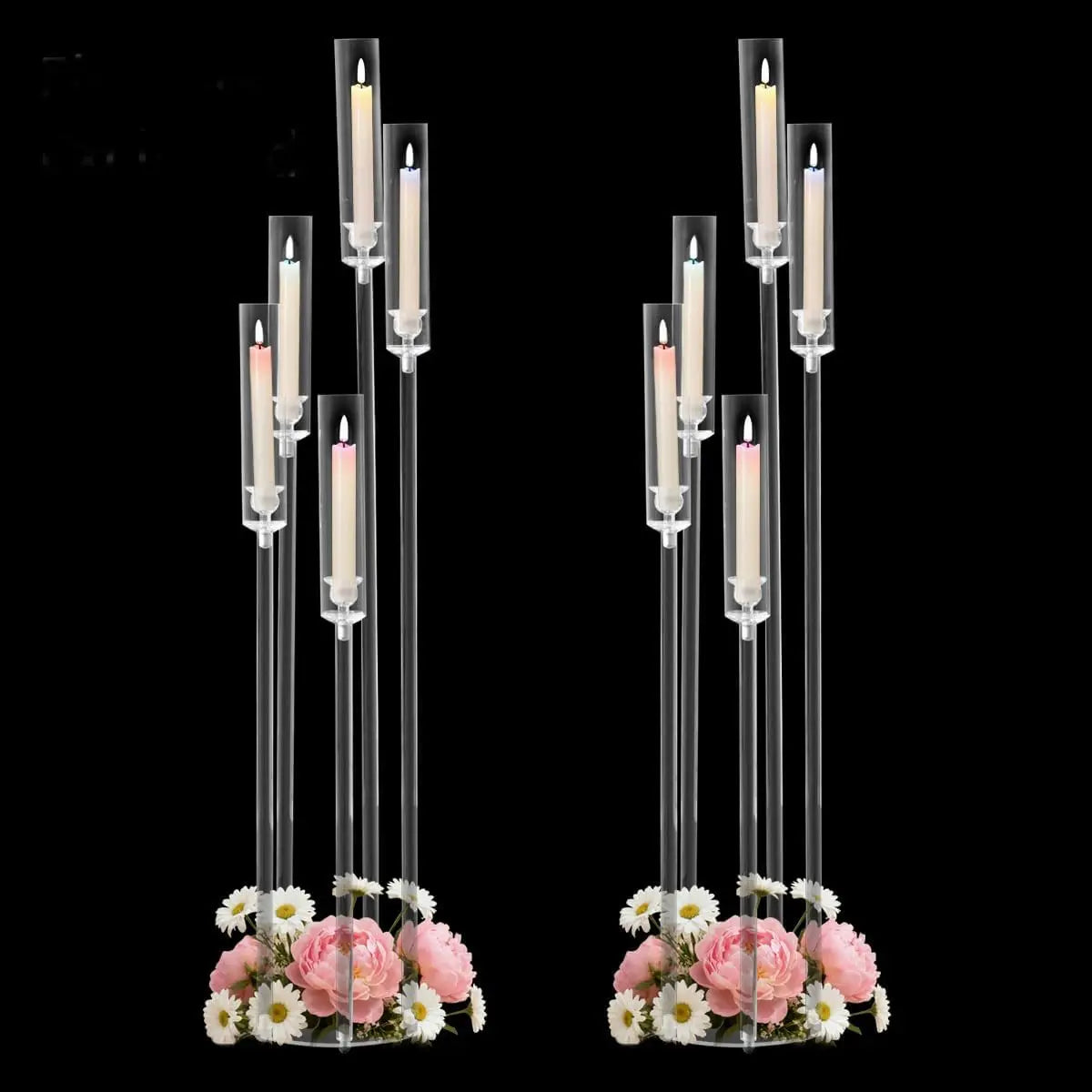 2pcs 5 Arm Floor Candelabra Acrylic Floor Candle Holder for Wedding Centerpiece Birthday Party Home Decor Fit 0.8 LED Candles