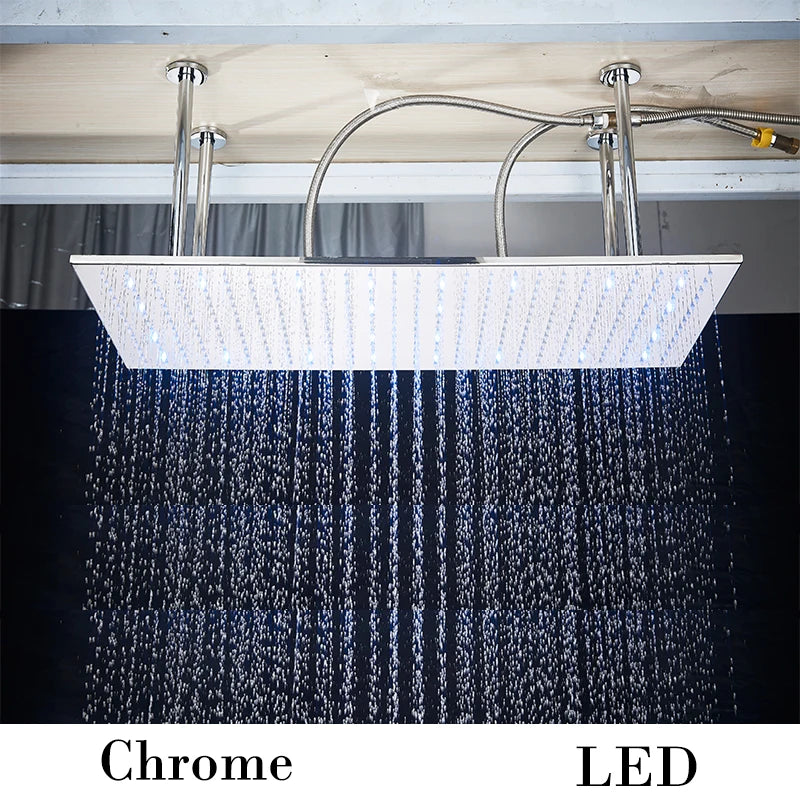 Nickel/Chrome/Black LED 40cm/80cm rectangular brass shower nozzle faucet bathroom accessories top of head shower nozzle