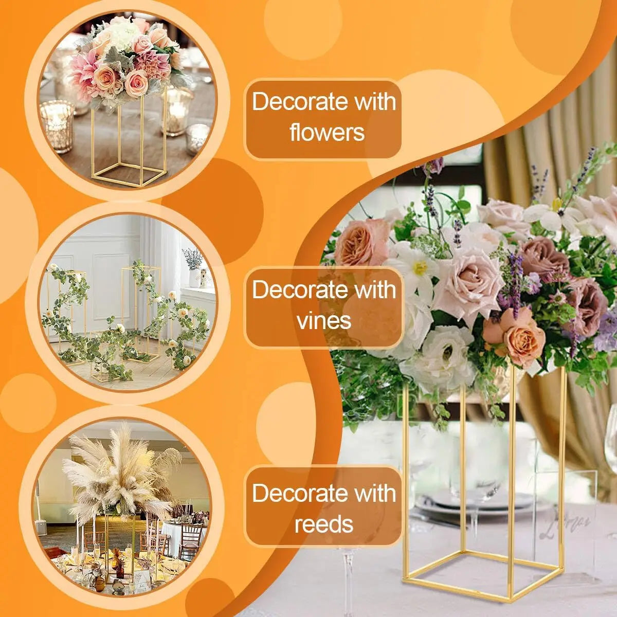 10pcs Gold Wedding Table Centerpiece Metal Flower Vase for Birthday Party Event Home Decor(40cm)