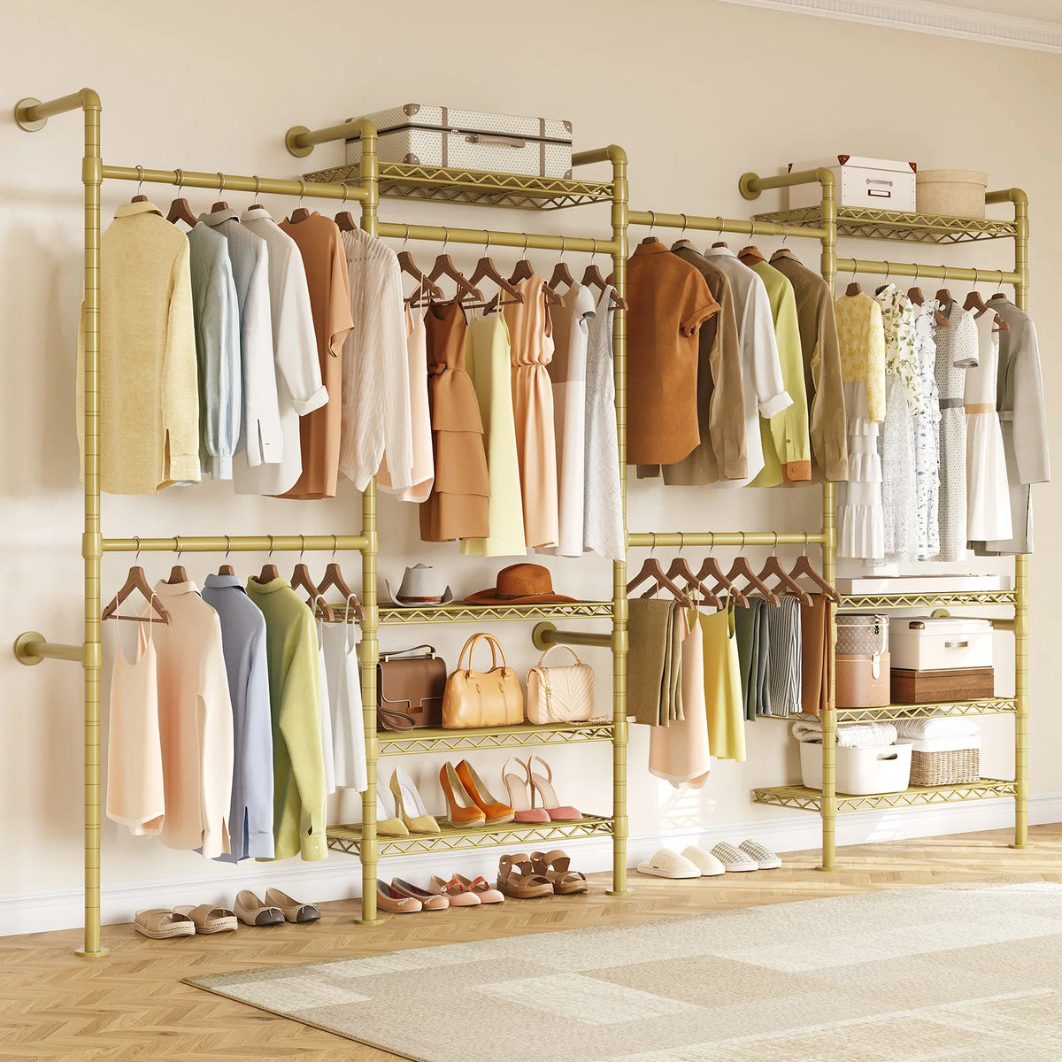 L4 Wall Mounted Industrial Pipe Clothes Rack, Closet Organizer System with Rods Expandable, Clothing Rack, Corner Garment Rack