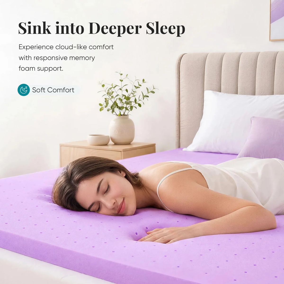 JHK 4 Inch Cooling Memory Foam Mattress Topper CertiPUR-US Certified Purple Gel Ventilated Soft Pressure Relief Mattress Pad Breathable Bed Topper for Bedroom and Sleeper Sofa