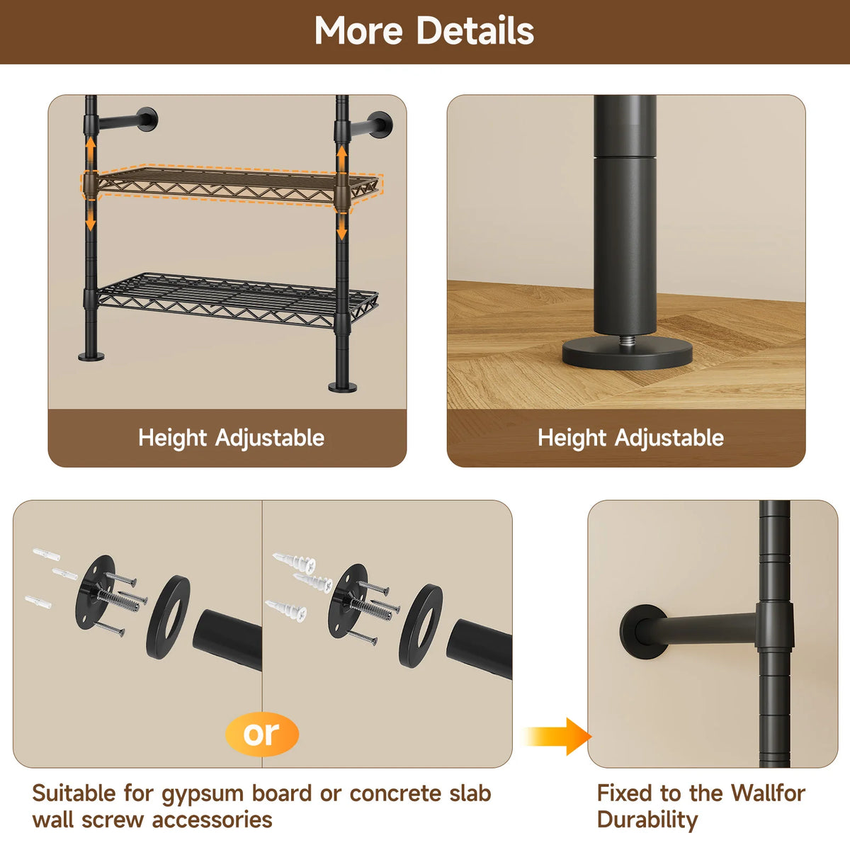 L4 Wall Mounted Industrial Pipe Clothes Rack, Closet Organizer System with Rods Expandable, Clothing Rack, Corner Garment Rack