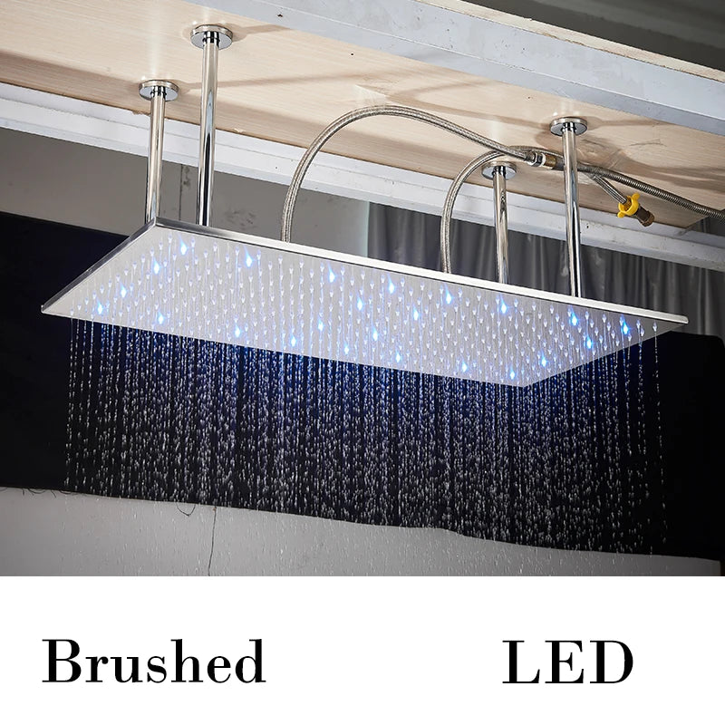 Nickel/Chrome/Black LED 40cm/80cm rectangular brass shower nozzle faucet bathroom accessories top of head shower nozzle