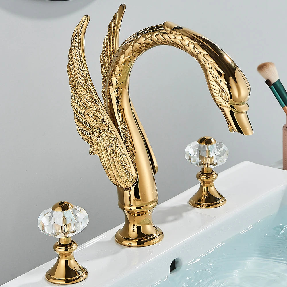 Rozin Swan Shape Dual Handle Widespread Bathroom Basin Mixer Tap