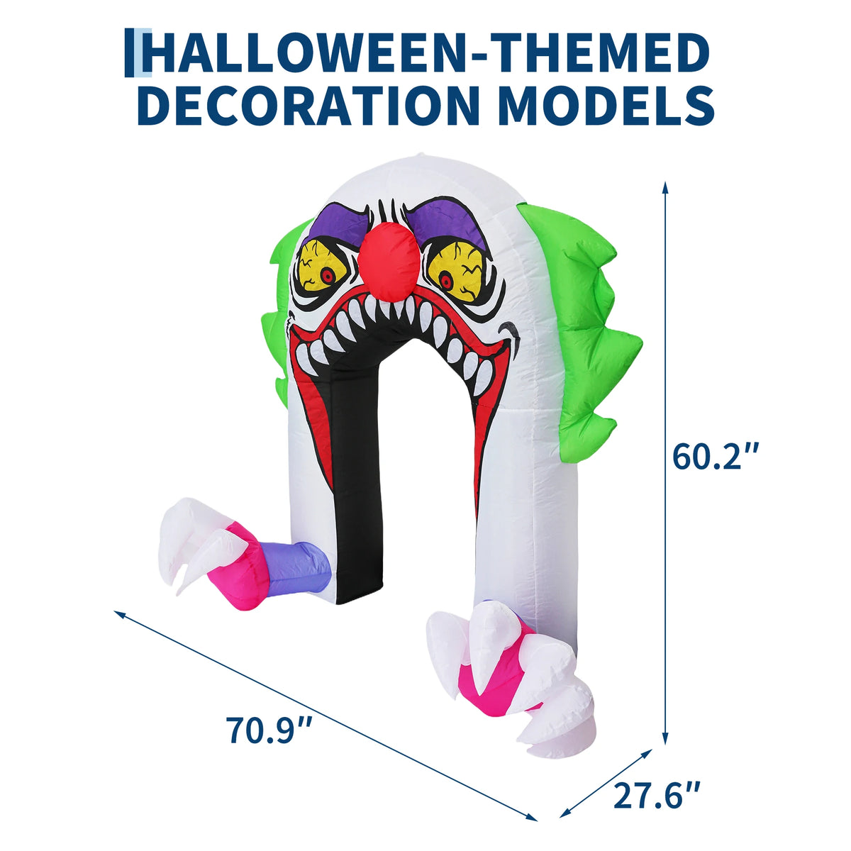 180cm LED Light Up Inflatable Halloween Clown Arch Scary Outdoor Yard Decoration for Lawn and Garden Weather Resistant Blow Up Holiday Party Spooky Night Display Prop Supplies