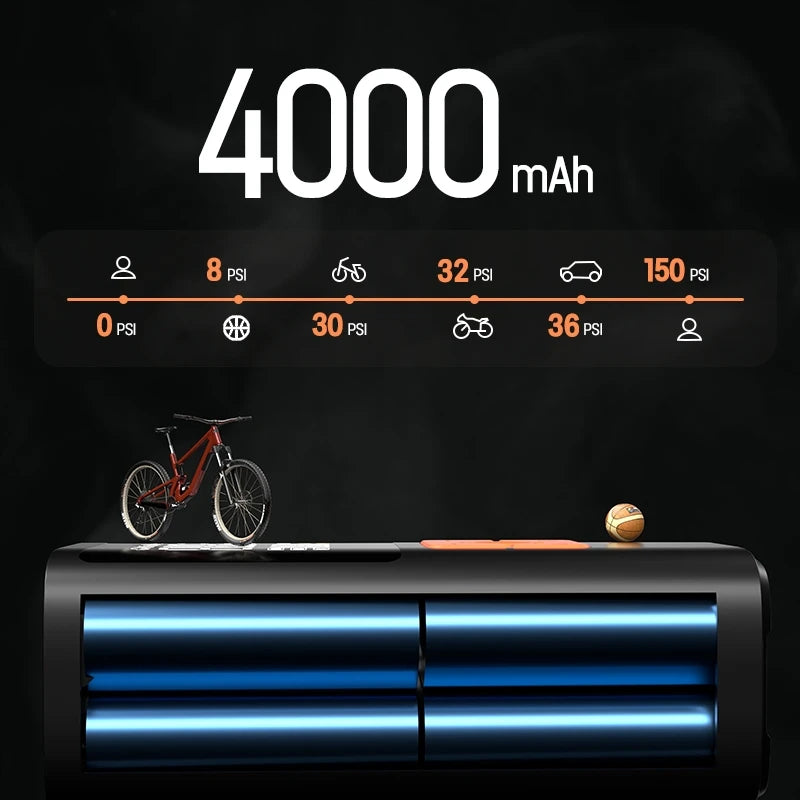 Portable Air Compressor Tire Inflator With Power Bank LED Light