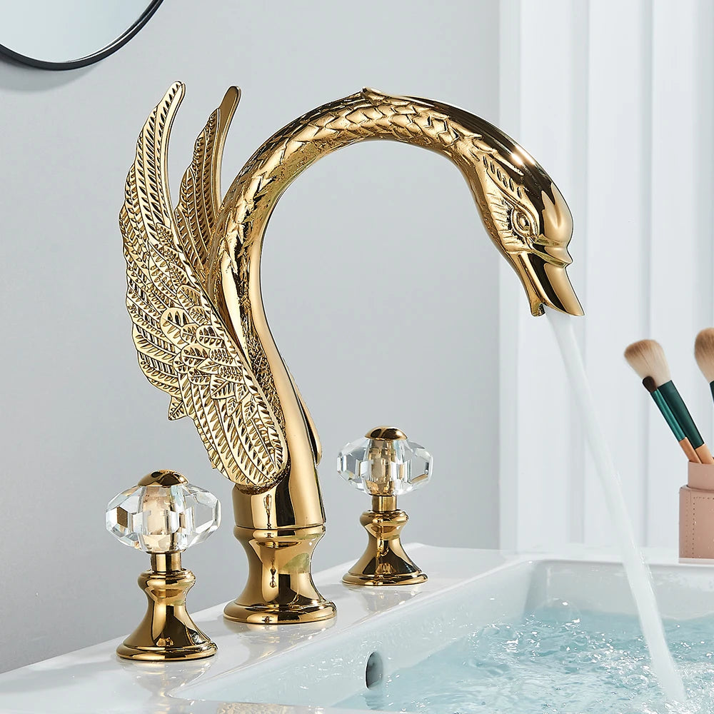 Rozin Swan Shape Dual Handle Widespread Bathroom Basin Mixer Tap