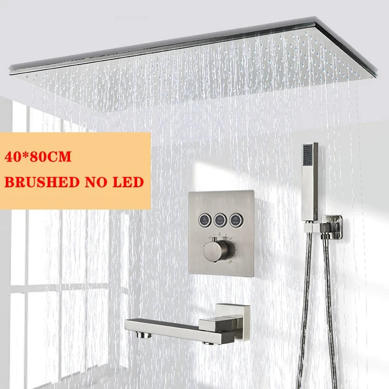 Nickel/Chrome/Black LED 40cm/80cm rectangular brass shower nozzle faucet bathroom accessories top of head shower nozzle