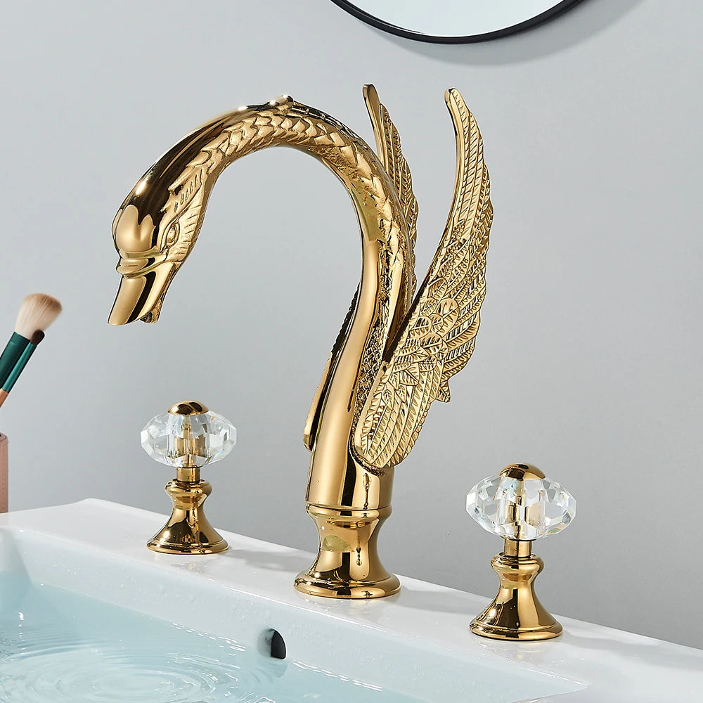 Rozin Swan Shape Dual Handle Widespread Bathroom Basin Mixer Tap