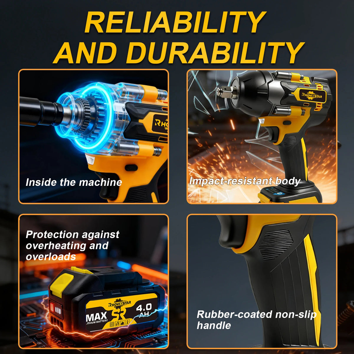 RhovixStar Brushless Cordless Impact Wrench With Variable Speed