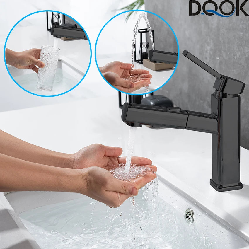 DQOK bathroom basin faucets basin mixer sink faucet Pull Out bathroom water mixer Chrome brass Modern Washbasin faucets Black