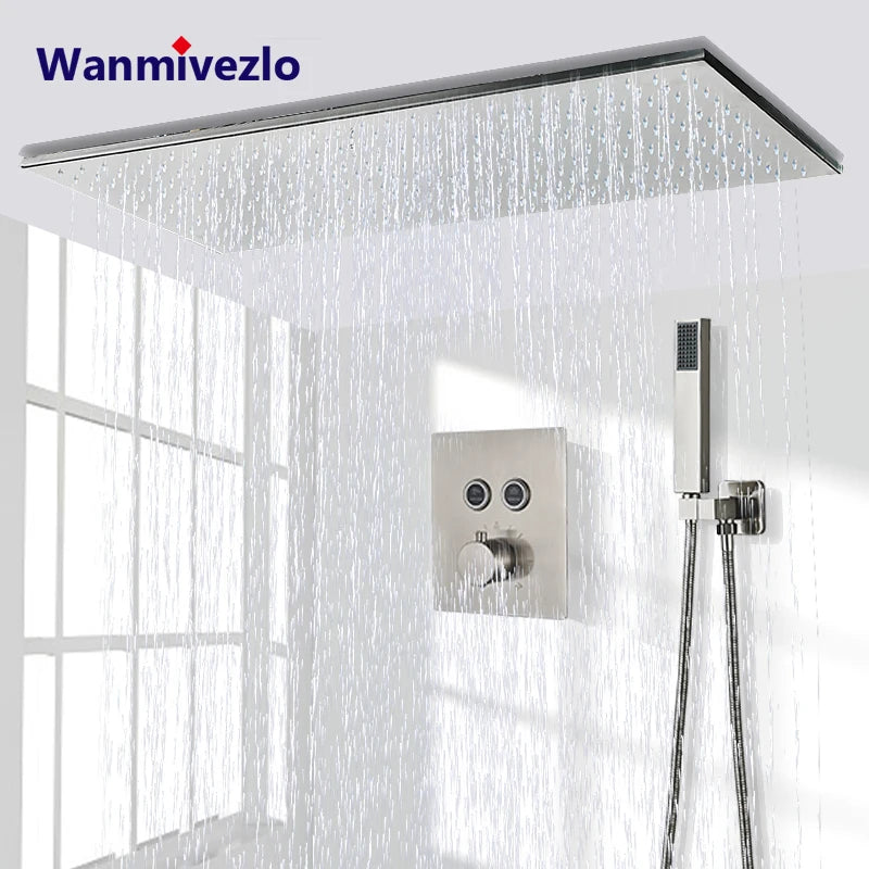 Nickel/Chrome/Black LED 40cm/80cm rectangular brass shower nozzle faucet bathroom accessories top of head shower nozzle