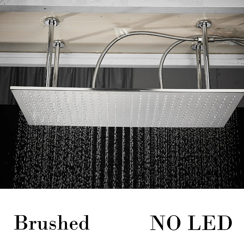 Nickel/Chrome/Black LED 40cm/80cm rectangular brass shower nozzle faucet bathroom accessories top of head shower nozzle