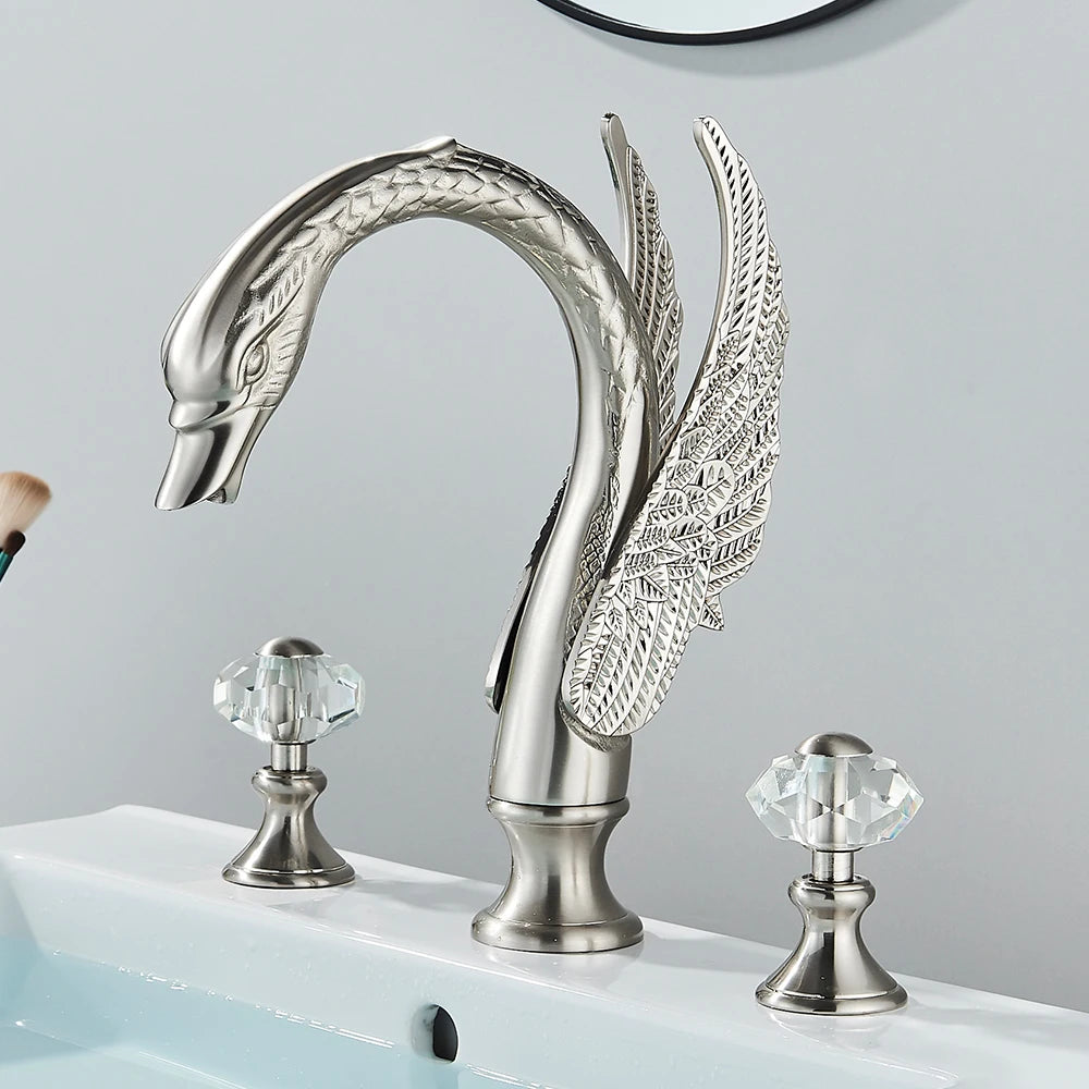 Rozin Swan Shape Dual Handle Widespread Bathroom Basin Mixer Tap
