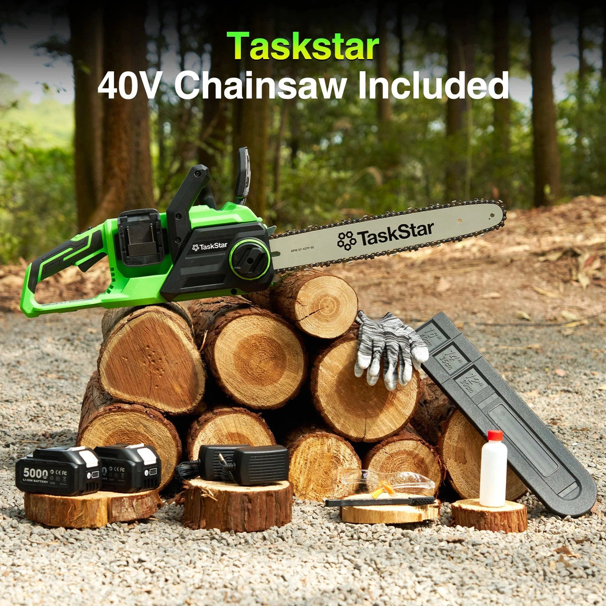 TaskStar 40V Brushless Cordless Chainsaw for Wood Cutting