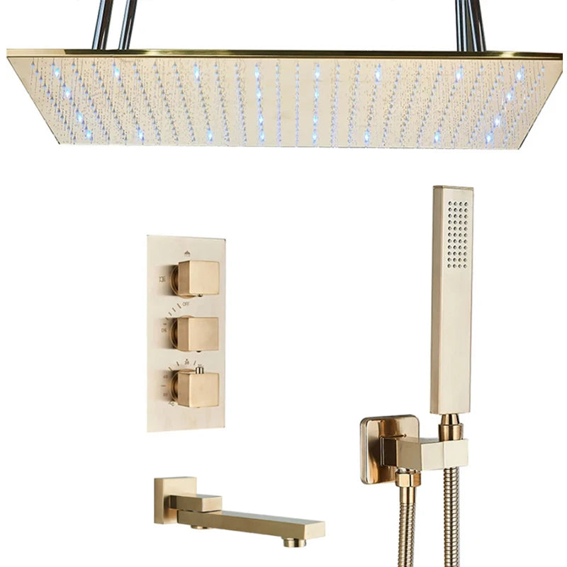 Nickel/Chrome/Black LED 40cm/80cm rectangular brass shower nozzle faucet bathroom accessories top of head shower nozzle