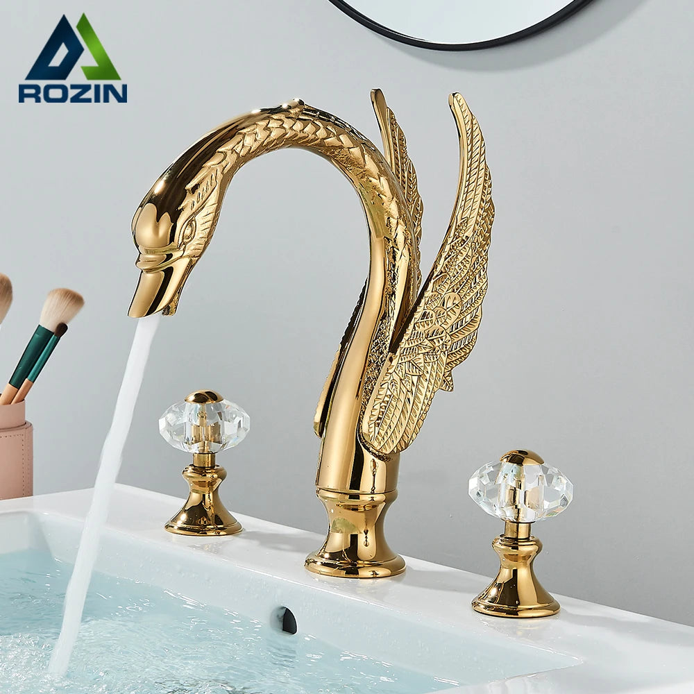 Rozin Swan Shape Dual Handle Widespread Bathroom Basin Mixer Tap