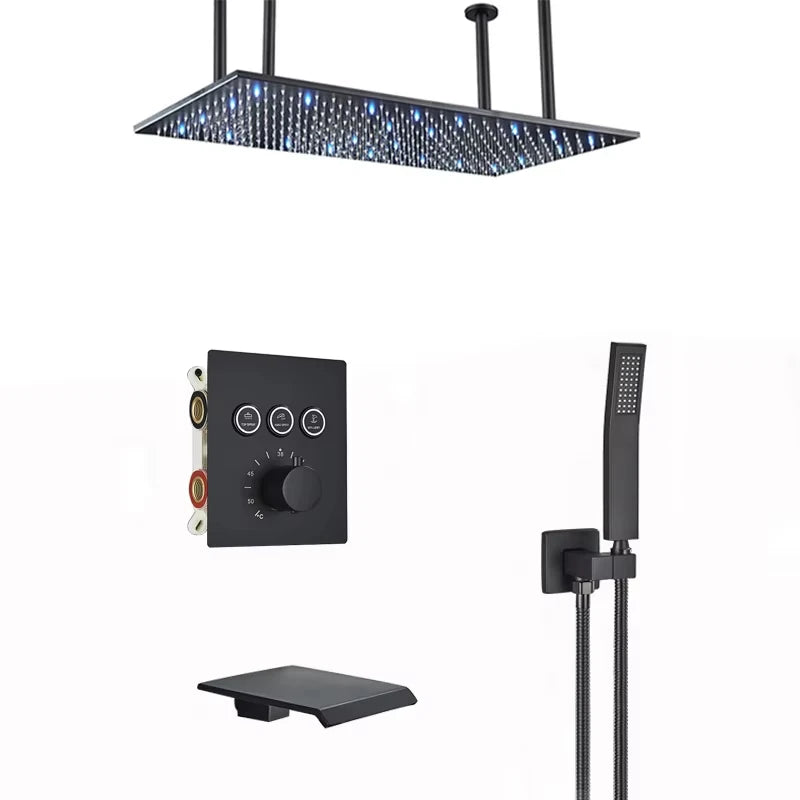 Nickel/Chrome/Black LED 40cm/80cm rectangular brass shower nozzle faucet bathroom accessories top of head shower nozzle