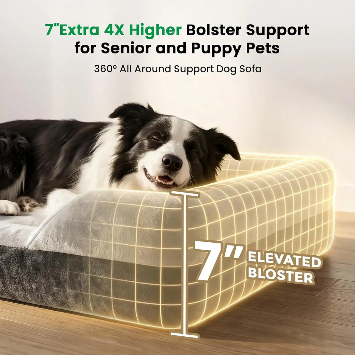 Extra Large Orthopedic Dog Bed for XL Dogs with Cooling Gel Solid Memory Foam, 2 Removable Washable Covers, 360° 7" Bolster Sides, Chew Resistant Waterproof Pet Sofa, Dog Crate Beds for Senior Dogs