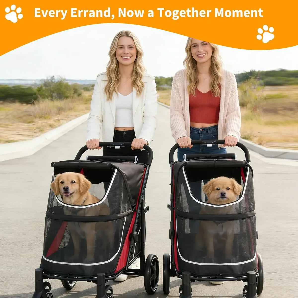 Garvee Multi Functional Pet Cart Lightweight And Foldable Multiple Cats Dogs And Outdoor Carts Heavy-Duty Large Dog Stroller with Mesh Ventilation, Removable Bed, Storage Basket For Dogs Cat
