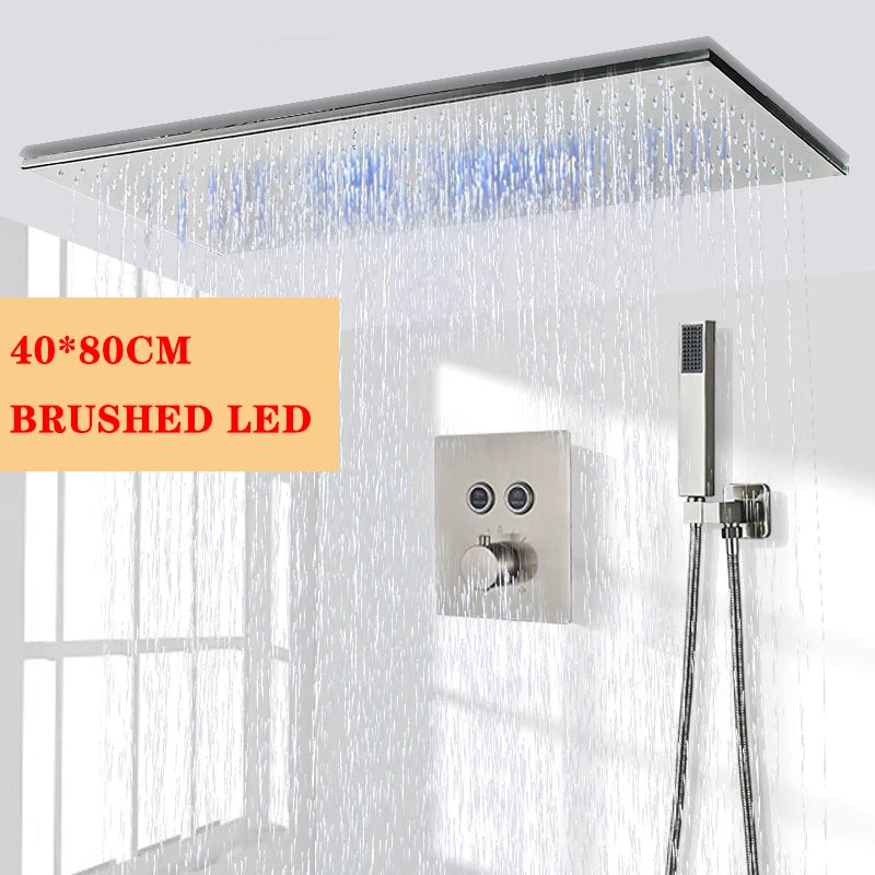 Nickel/Chrome/Black LED 40cm/80cm rectangular brass shower nozzle faucet bathroom accessories top of head shower nozzle