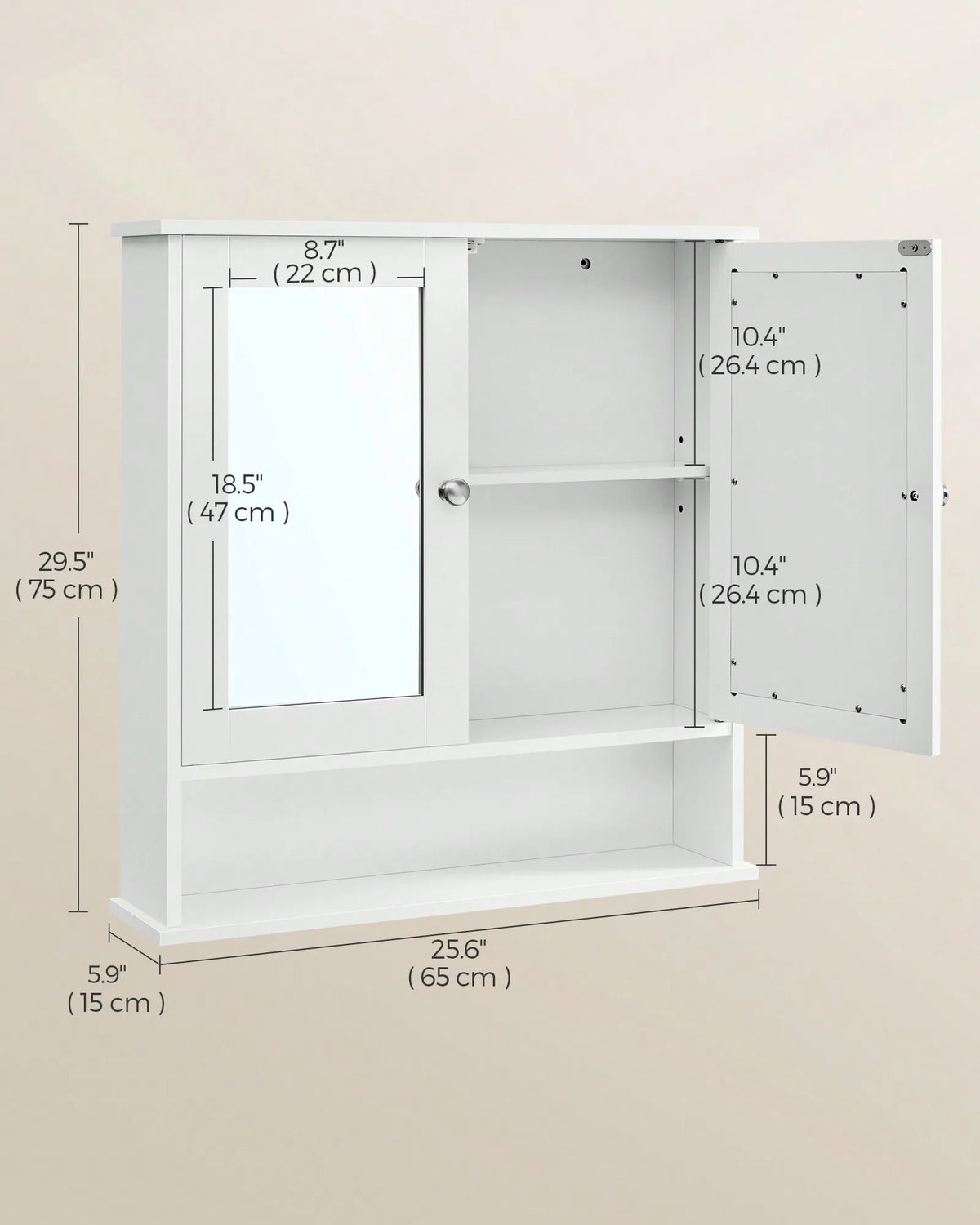 Bathroom Wall Cabinet with Mirror, 2 Mirrored Doors Medicine Cabinet with Adjustable Shelf & Open Storage, Wall Mounted Organizer for Over Toilet, Sink, White