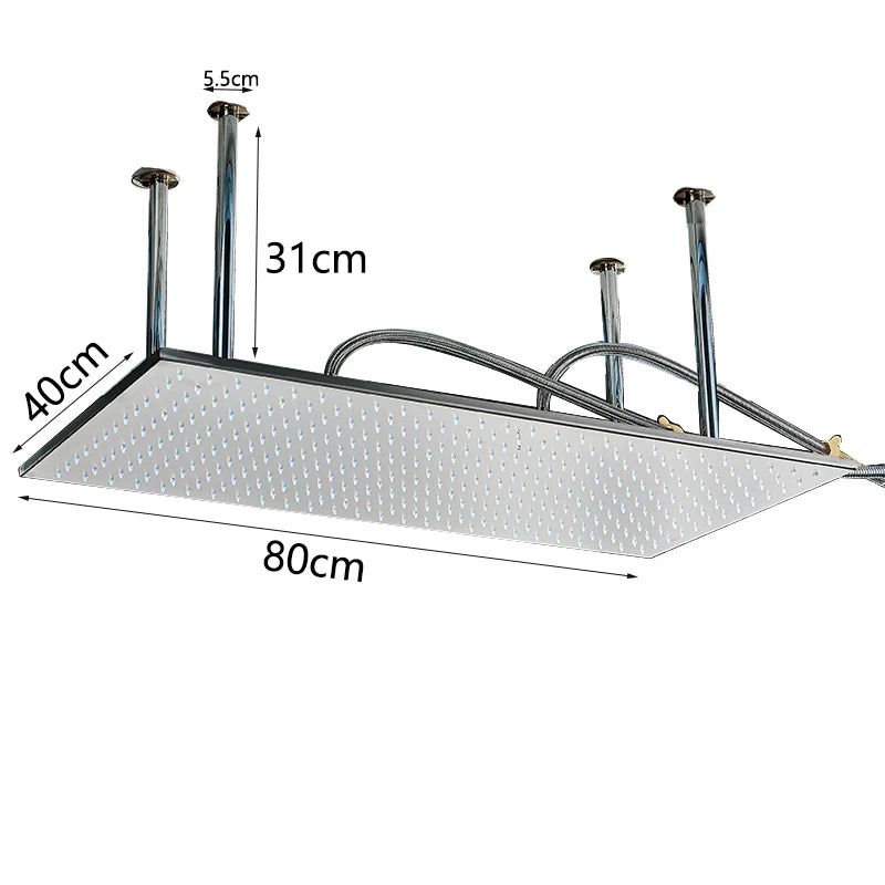 Nickel/Chrome/Black LED 40cm/80cm rectangular brass shower nozzle faucet bathroom accessories top of head shower nozzle